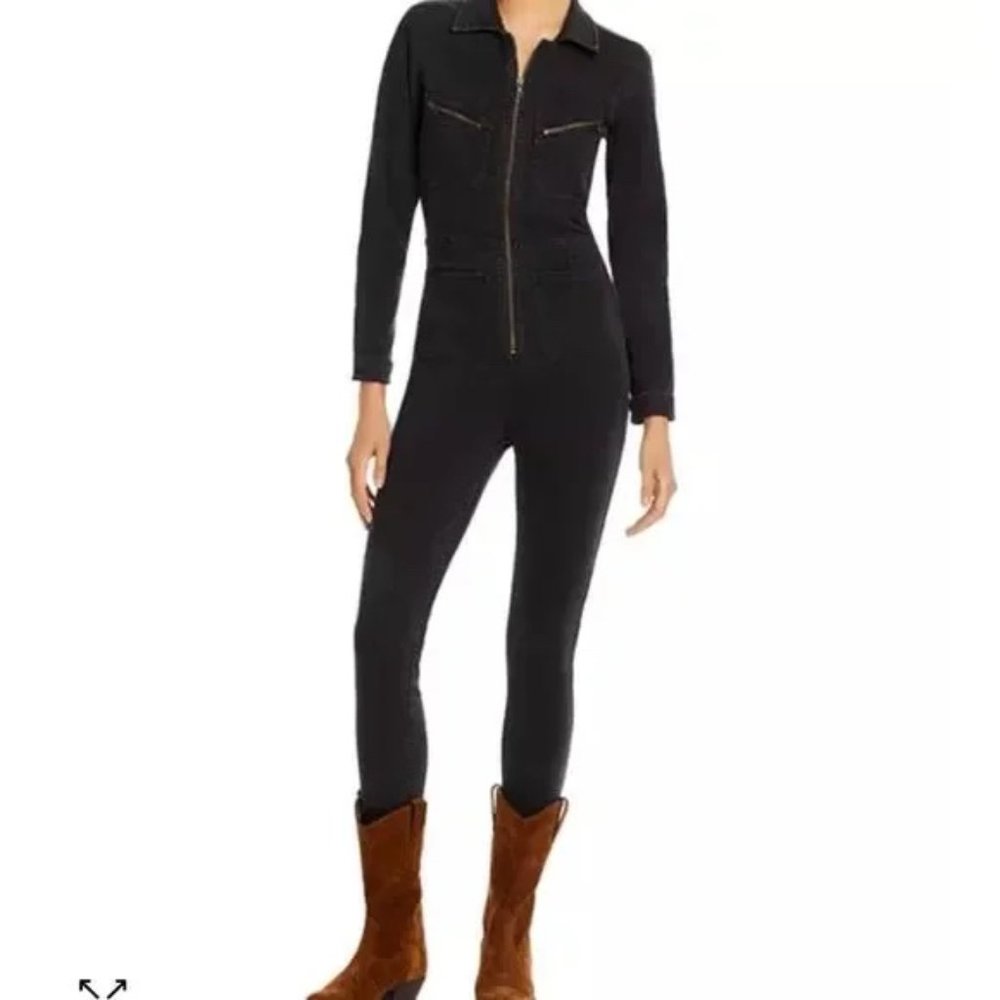 Free People Lennox Denim Jumpsuit Black Large L NWOT